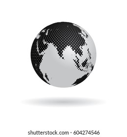 Halftone world globe vector illustration.