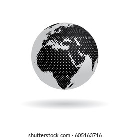Halftone world globe vector illustration.