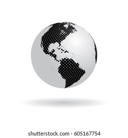 Halftone world globe vector illustration.