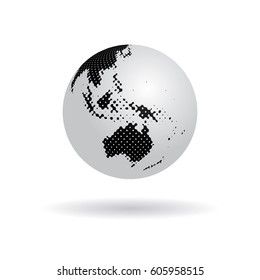 Halftone world globe vector illustration.