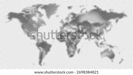 Halftone world map abstract dot pattern background black. Creating gradient effect on light background pattern.