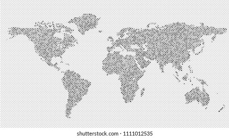 Halftone world map background - vector graphic from dots