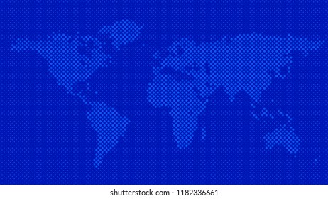 Halftone world map background - vector dot pattern graphic design