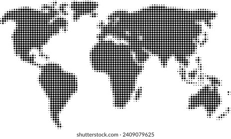 halftone world map, black and white world map