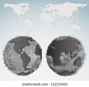 Halftone world map and globes