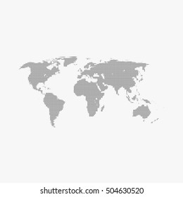 Halftone world map on gray background.