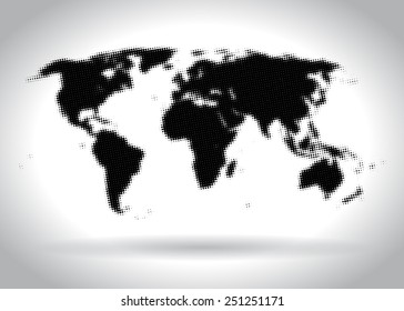 Halftone worldmap, vector illustration