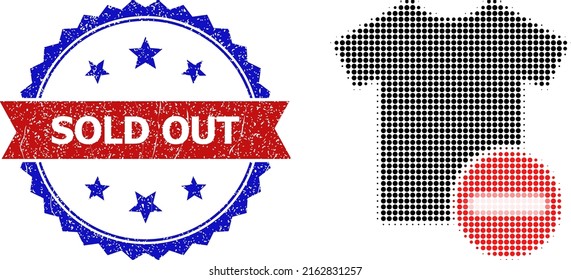 Halftone wrong dress icon, and bicolor dirty Sold Out seal stamp. Halftone wrong dress icon is generated with small circle items. Vector seal with scratched bicolored style,