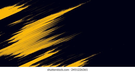 Halftone yellow dots pattern and black gradient grunge texture background. Dotted line comic sport style vector illustration.