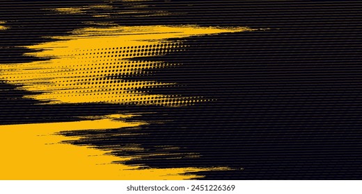 Halftone yellow dots pattern and black gradient grunge texture background. Dotted line comic sport style vector illustration.