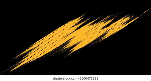 Halftone yellow dots pattern and black gradient grunge texture background. Dotted line comic sport style vector illustration.