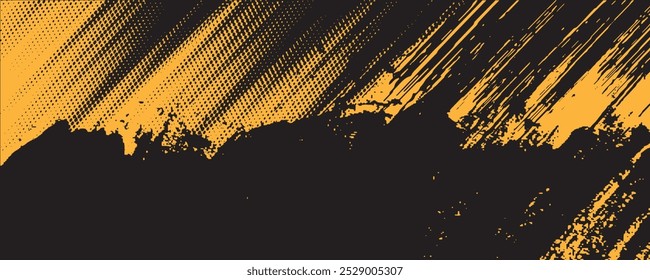 Halftone yellow dots pattern and black gradient grunge texture background. Dotted line comic sport style vector illustration.