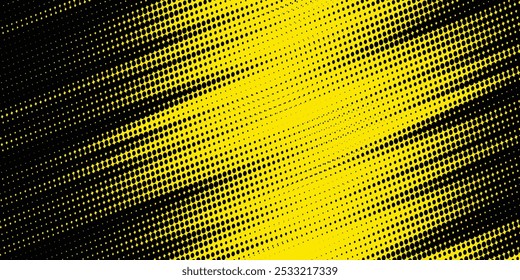 Halftone yellow dots pattern and black gradient grunge texture background