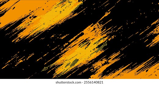 Halftone yellow dots pattern and black gradient grunge texture background. Dotted line comic sport style vector illustration.