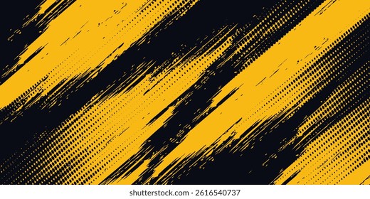 Halftone yellow dots pattern and black gradient grunge texture background. Dotted line comic sport style background vector eps10