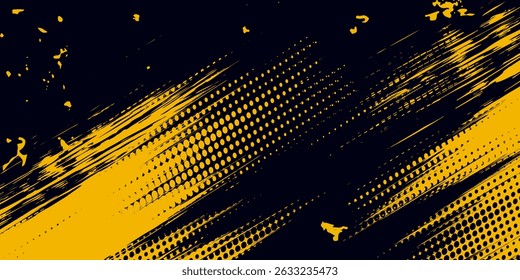 Halftone yellow dots pattern and black gradient grunge texture background abstract simple design