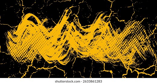 Halftone yellow dots pattern and black gradient grunge texture background. Dotted line comic sport style vector modern
