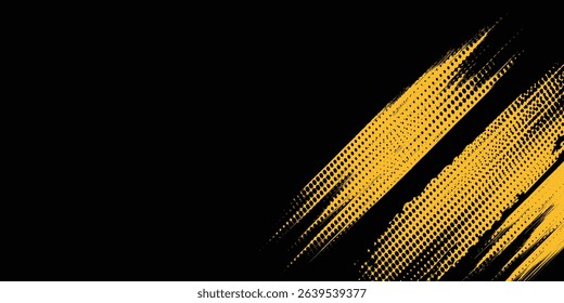 Halftone yellow dots pattern and black gradient grunge texture background. Dotted line comic sport style modern arts grunge