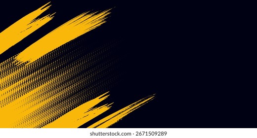 Padrão de pontos amarelos de meio-tom e textura grunge de gradiente amarelo com plano de fundo preto.