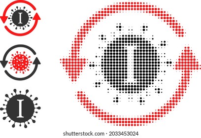 Halftone Yota coronavirus update. Dotted Yota coronavirus update generated with small circle elements. Vector illustration of Yota coronavirus update icon on a white background.