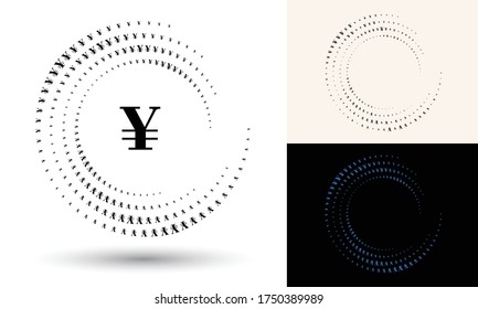 Sinal de meio-tom yuan em forma de círculo. Arredondar logotipo ou ícone. Quadro de vetor como elemento de design. No centro está o elemento repetido.