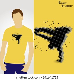 Halftone/dott pattern breakdancer on t-shirt design