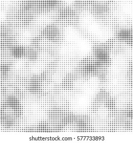 Halftones abstract background. Dirty dots texture with grunge effect. Vintage or retro white and grey grungy wallpaper with scratch. Vector backdrop
