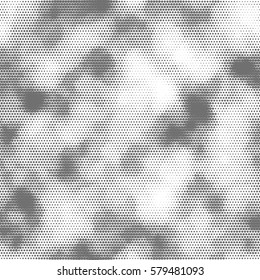 Halftones abstract background. Dirty dots texture with grunge effect. Vintage or retro white and grey grungy wallpaper with scratch. Vector backdrop