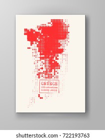 Halftones Banner. Red color Brochure. Distress Dirty Damaged Spotted rectangle Overlay Dots Texture . Grunge Effect .
