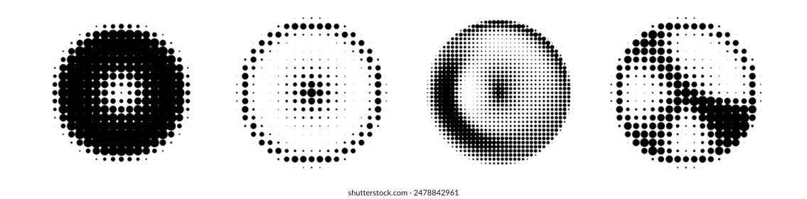 halftones geometric dots gradient and pop art texture. Circle halftone. Abstract dotted circles