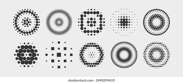 Gradiente de puntos geométricos semitonos y textura de arte pop. Medio tono circular. Abstractas círculos punteados