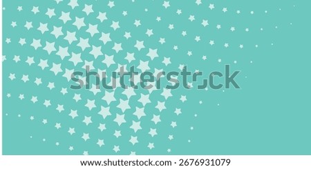 A halftone-style pattern of light blue stars fading in size and density on a solid teal green background.