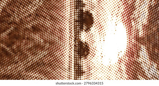 Halftone-style sunset over a calm ocean with two island silhouettes and shimmering dotted reflections. Warm sepia tones create a vintage, serene, abstract seascape ideal for background, design, and concept art.


