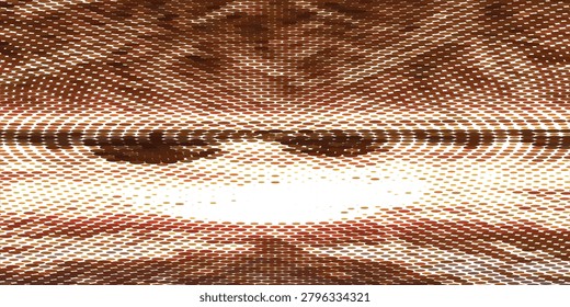 Halftone-style sunset over a calm ocean with two island silhouettes and shimmering dotted reflections. Warm sepia tones create a vintage, serene, abstract seascape ideal for background, design, and concept art.

