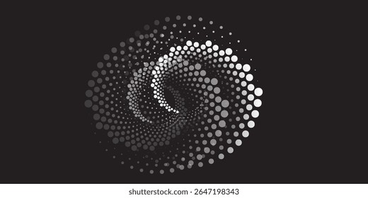 Halftonewhite circular dotted frames set. Circle dots texture isolated on black background. Spotted spray texture.Modern simple art good