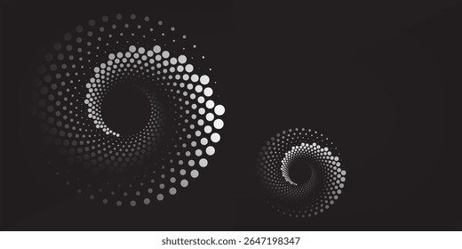 Halftonewhite circular dotted frames set. Circle dots texture isolated on black background. Spotted spray texture.Modern simple art