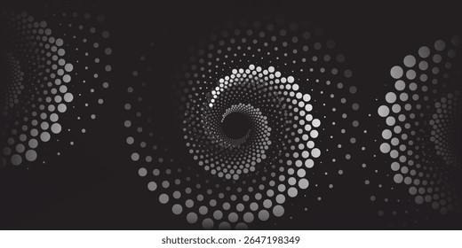 Halftonewhite circular dotted frames set. Circle dots texture isolated on black background. Spotted spray texture.Modern simple art good abstract 