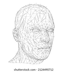 Half-Turn of Futuristic Mesh Polygonal Head Over White Background