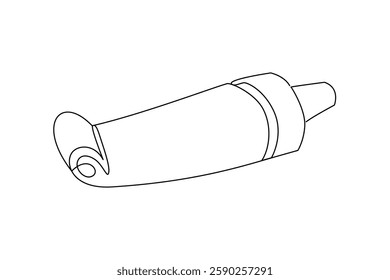 Half-used tube of paint, cream, or toothpaste, drawn with continuous line in minimalism, abstract, type of packaging, one line, editable vector contour