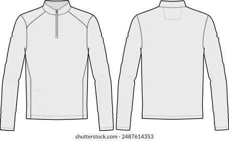 Half-zip long-sleeve shirt. Fashion illustration vector design template featuring zip closure, slim fit.