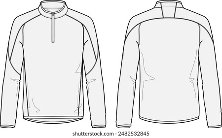 Half-zip longsleeve sport shirt. Fashion illustration vector design template featuring zip closure, slim fit and sports panelling.