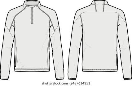 Half-zip long-sleeve sport shirt. Fashion illustration vector design template featuring zip closure, slim fit and sports panelling.