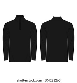 Half-Zipper Long Sleeve Black Shirt Isolated Vector On The White Background