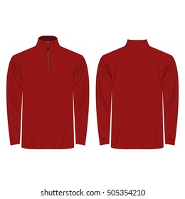 Half-Zipper long sleeve dark red Shirt isolated vector on the white background