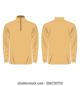 Half-Zipper long sleeve light brown, tan color Shirt isolated vector on the white background