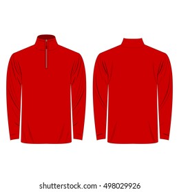 Half-Zipper long sleeve red Shirt isolated vector on the white background