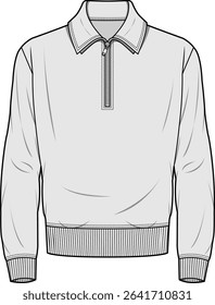 A half-zipper sweatshirt with full sleeves, ribbed cuffs, and a ribbed bottom for a comfortable, sporty style.