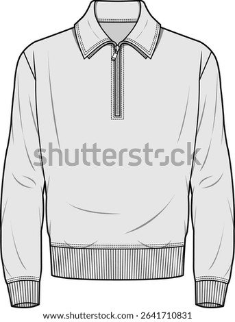 A half-zipper sweatshirt with full sleeves, ribbed cuffs, and a ribbed bottom for a comfortable, sporty style.