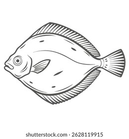 Halibut Fish Line Art Illustration, Pacífico