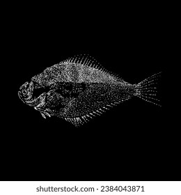 halibut hand drawing vector isolated on black background.